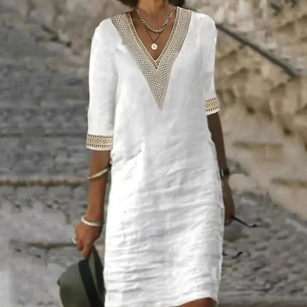 White Cotton Midi Dress With Sleeves