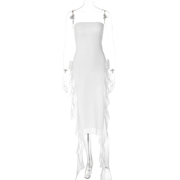 White Draped Midi Dress