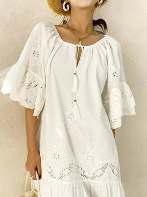 White Embroidered Midi Dress
