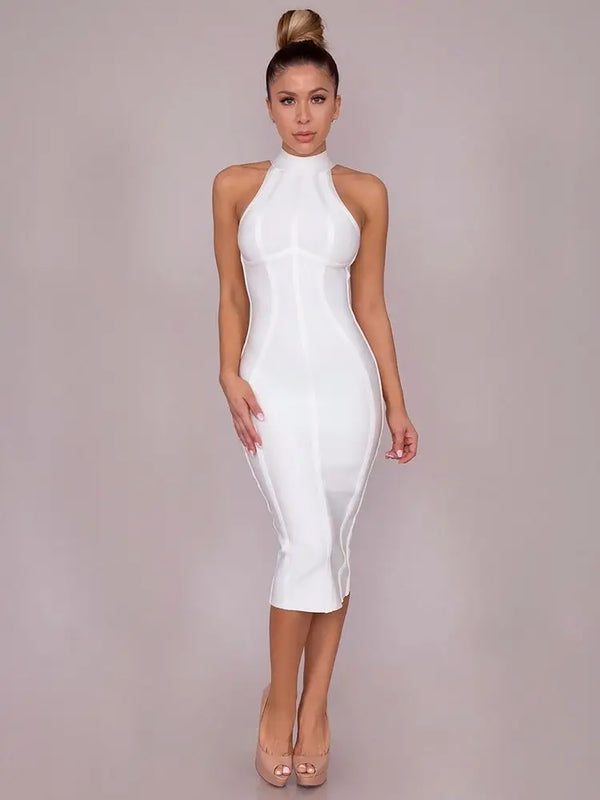 White Fitted Midi Dress