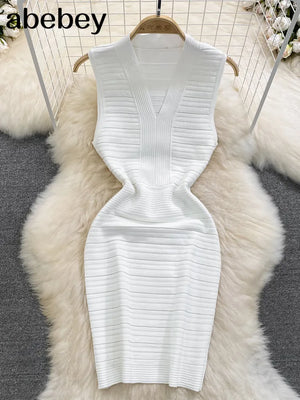 White Knit Dress Midi