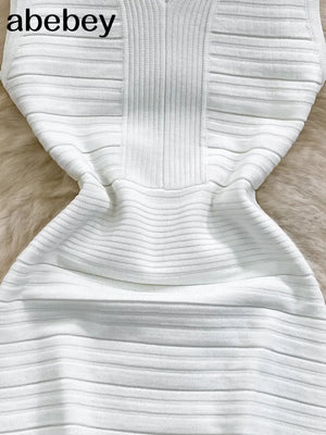 White Knit Dress Midi