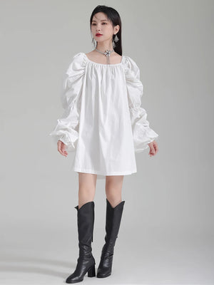 White Long Sleeve Dress Midi