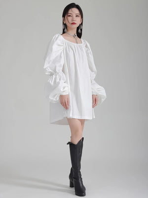 White Long Sleeve Dress Midi