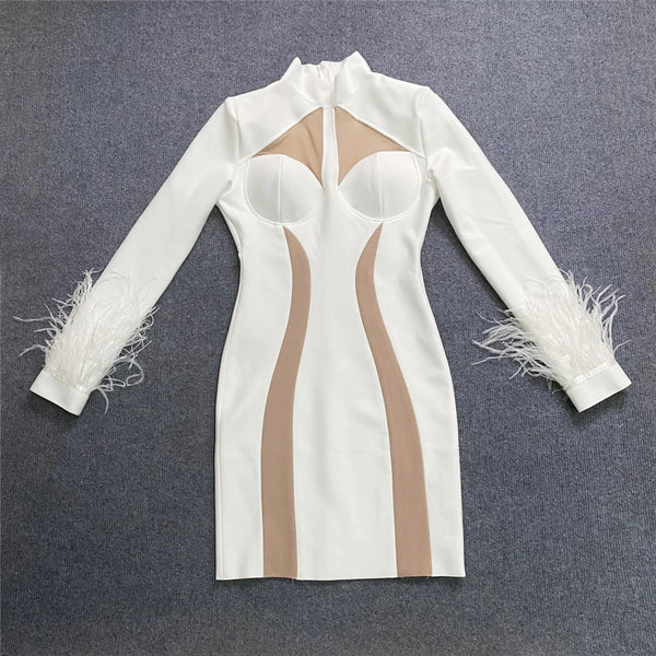 White Long Sleeve Midi Bodycon Dress