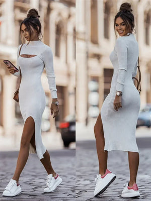 White Midi Dress With Long Sleeves
