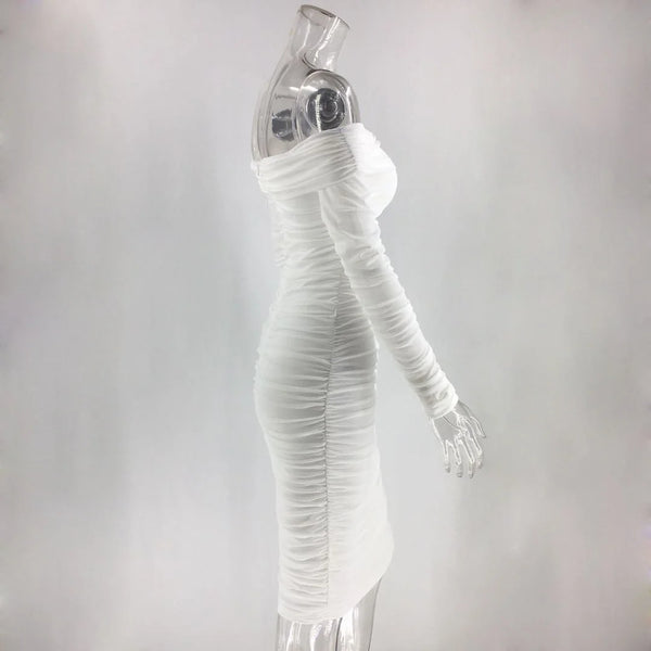 White Satin Midi Dress With Sleeves