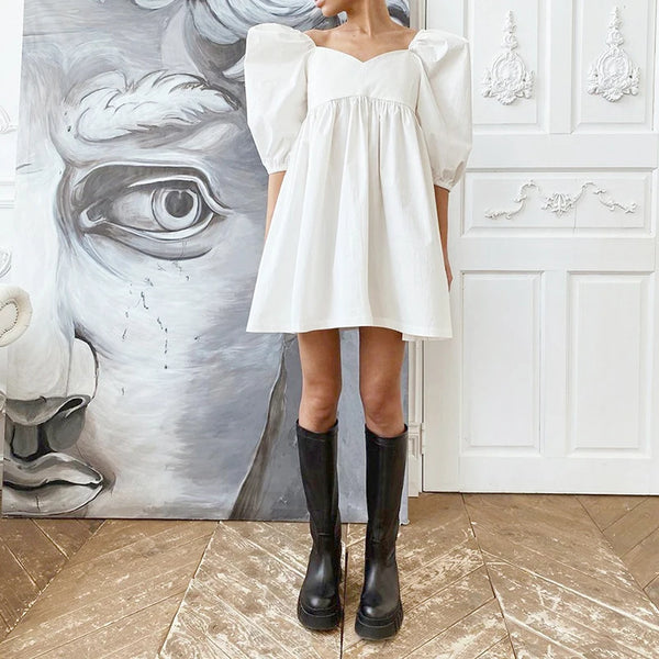White Short Sleeve Midi Dress