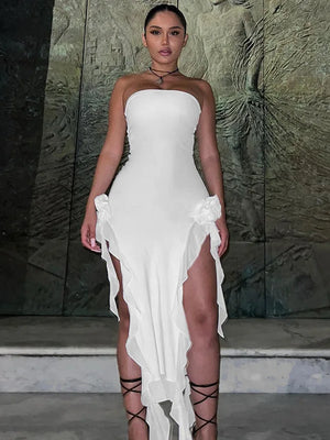 White Strapless Midi Dress
