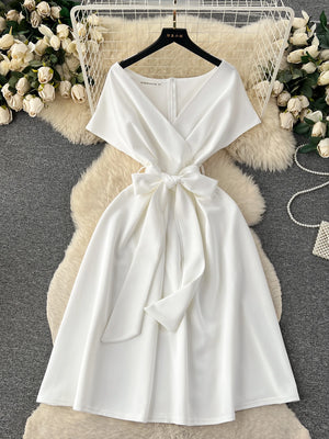 White V Neck Midi Dress