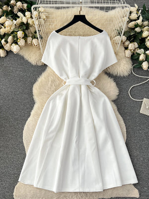 White V Neck Midi Dress