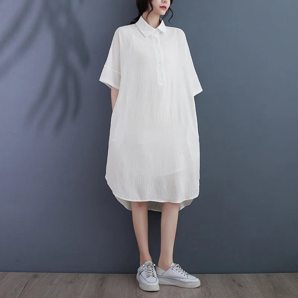 Women's White Midi Dress With Sleeves
