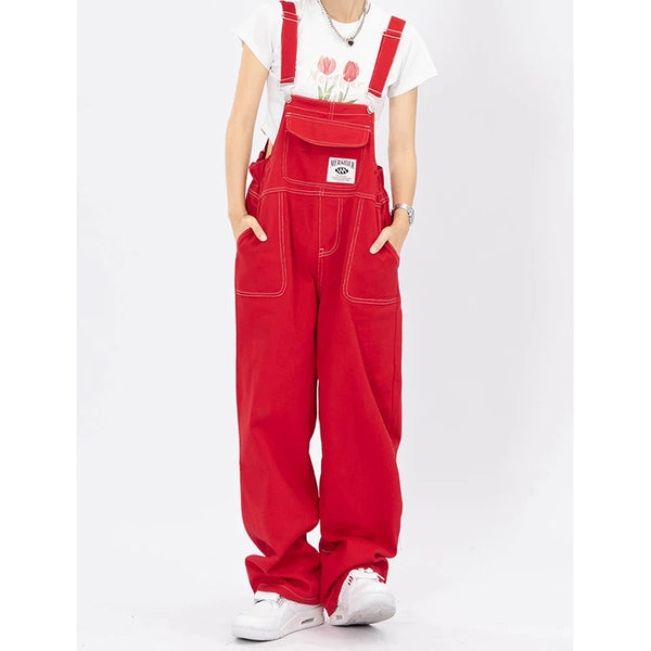 Y2K Red Suspender Jeans