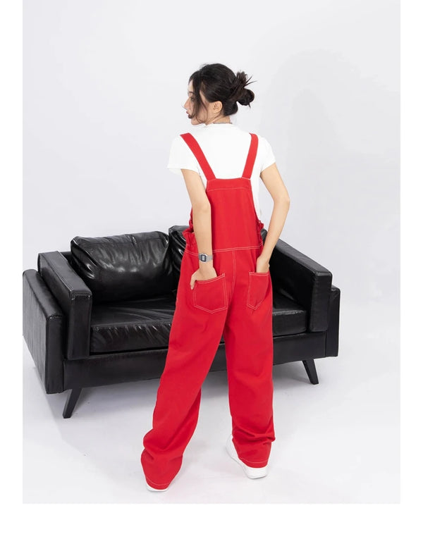 Y2K Red Suspender Jeans