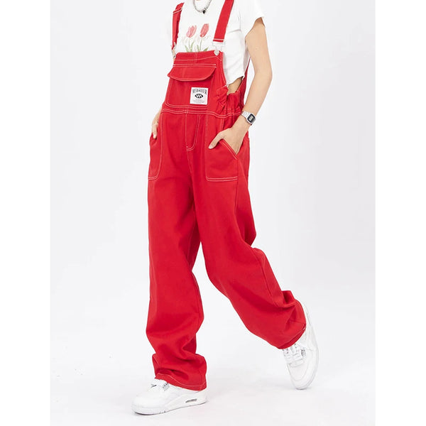 Y2K Red Suspender Jeans