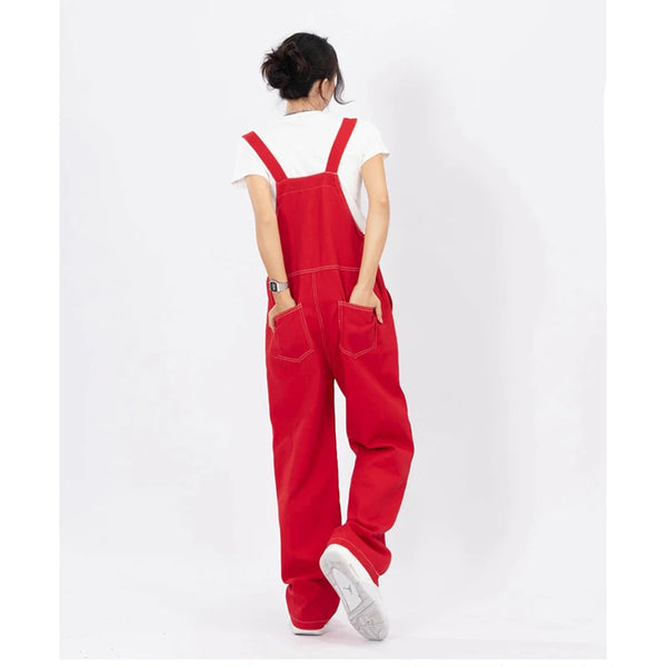 Y2K Red Suspender Jeans